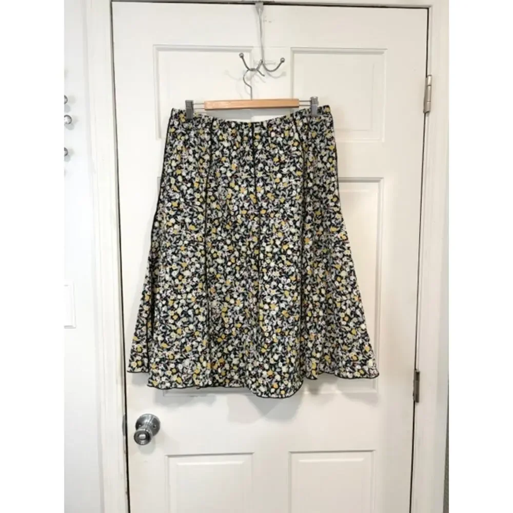 Cottagecore Floral Lemon Print‎ Midi Skirt Sz L Lined Cotton Daisy Coquette Boho
